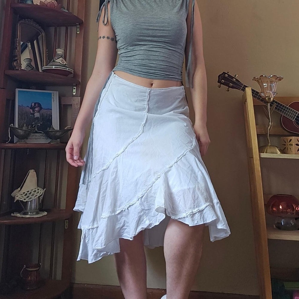 Speechless White Asymmetrical Tiered Ruffle Midi Skirt